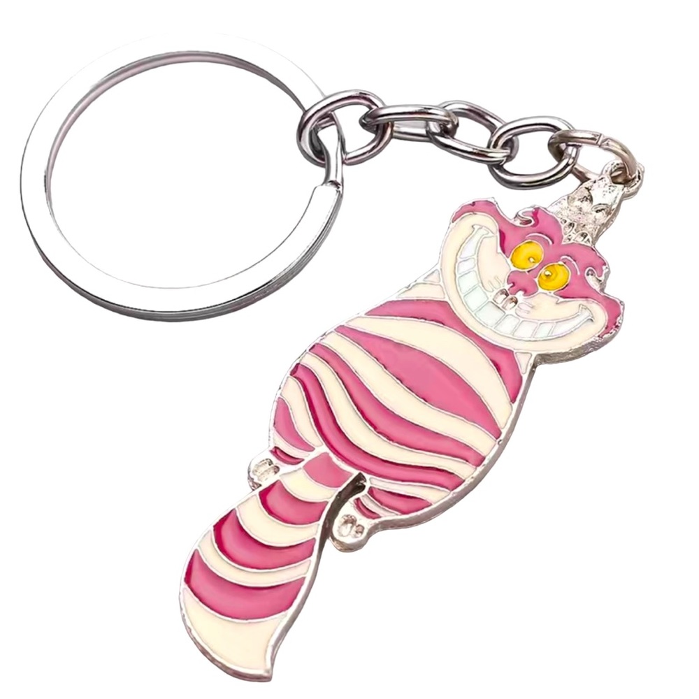 Cheshire Cat pink and white keychain